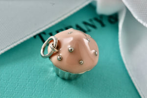 Tiffany & Co. Silver Pink Enamel Cupcake Pendant Charm