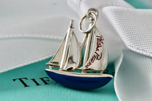 Tiffany & Co. Paloma Picasso Silver Blue & Red Enamel Love Sailboat Charm Pendant