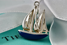 Load image into Gallery viewer, Tiffany &amp; Co. Paloma Picasso Silver Blue &amp; Red Enamel Love Sailboat Charm Pendant
