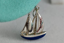 Load image into Gallery viewer, Tiffany &amp; Co. Paloma Picasso Silver Blue &amp; Red Enamel Love Sailboat Charm Pendant
