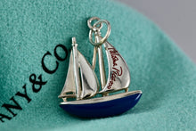 Load image into Gallery viewer, Tiffany &amp; Co. Paloma Picasso Silver Blue &amp; Red Enamel Love Sailboat Charm Pendant
