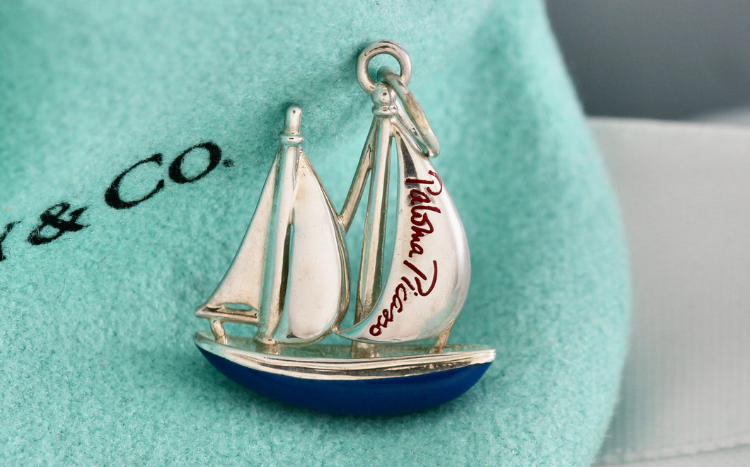 Tiffany & Co. Paloma Picasso Silver Blue & Red Enamel Love Sailboat Charm Pendant