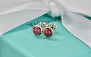 Tiffany & Co. Elsa Peretti Silver Color By The Yard Pink Rhodonite Round Stud Earrings