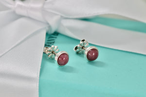 Tiffany & Co. Elsa Peretti Silver Color By The Yard Pink Rhodonite Round Stud Earrings