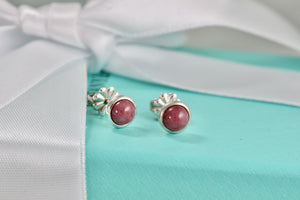 Tiffany & Co. Elsa Peretti Silver Color By The Yard Pink Rhodonite Round Stud Earrings