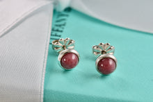 Load image into Gallery viewer, Tiffany &amp; Co. Elsa Peretti Silver Color By The Yard Pink Rhodonite Round Stud Earrings
