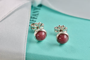 Tiffany & Co. Elsa Peretti Silver Color By The Yard Pink Rhodonite Round Stud Earrings