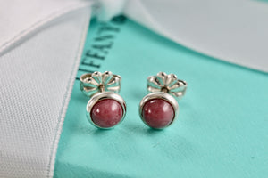 Tiffany & Co. Elsa Peretti Silver Color By The Yard Pink Rhodonite Round Stud Earrings