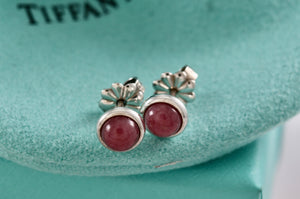 Tiffany & Co. Elsa Peretti Silver Color By The Yard Pink Rhodonite Round Stud Earrings