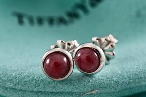 Tiffany & Co. Elsa Peretti Silver Color By The Yard Pink Rhodonite Round Stud Earrings