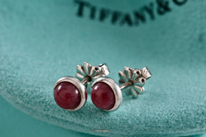 Tiffany & Co. Elsa Peretti Silver Color By The Yard Pink Rhodonite Round Stud Earrings