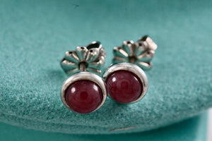 Tiffany & Co. Elsa Peretti Silver Color By The Yard Pink Rhodonite Round Stud Earrings