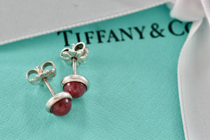 Tiffany & Co. Elsa Peretti Silver Color By The Yard Pink Rhodonite Round Stud Earrings