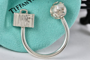 Tiffany & Co. Silver World Globe & Travel NYC USA Suitcase Horseshoe Keychain