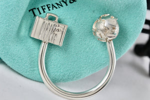 Tiffany & Co. Silver World Globe & Travel NYC USA Suitcase Horseshoe Keychain