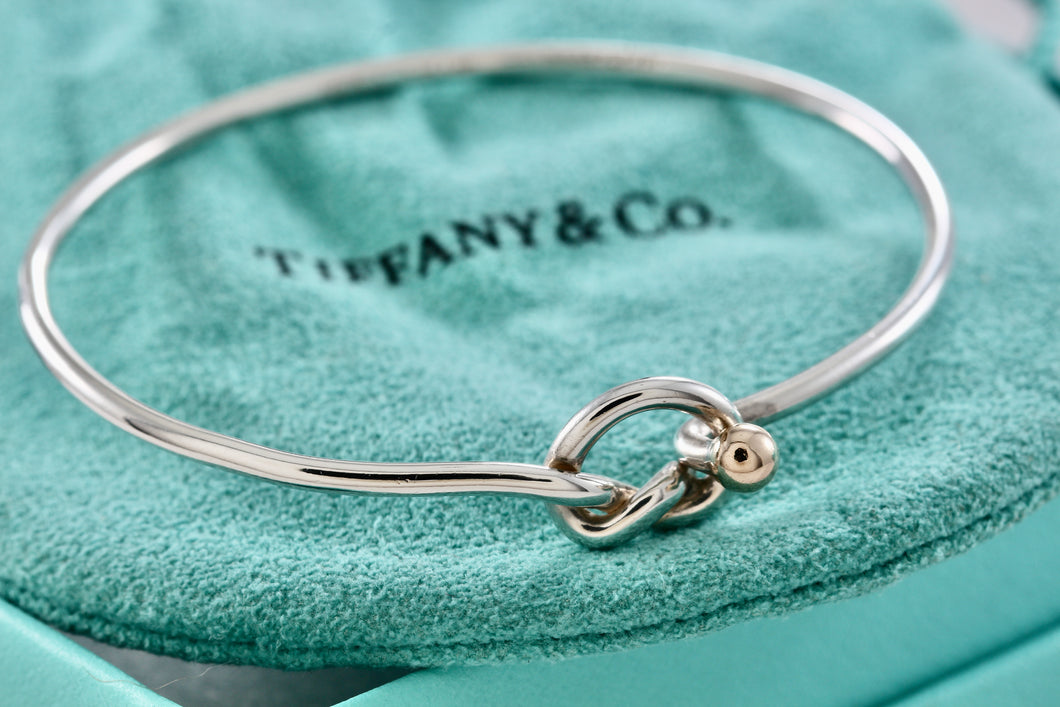 Tiffany & Co. Vintage 14kt. Gold Trim & Silver Love Knot Hook Bangle Bracelet