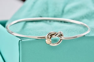 Tiffany & Co. Vintage 14kt. Gold Trim & Silver Love Knot Hook Bangle Bracelet