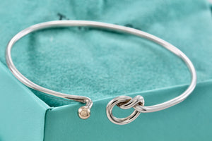 Tiffany & Co. Vintage 14kt. Gold Trim & Silver Love Knot Hook Bangle Bracelet