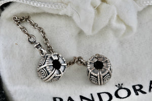 Pandora Silver Dreamer Safety Chained Double Bead Clip Charm Pendant (790583-05)