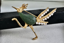 Load image into Gallery viewer, Swoboda Road Runner Bird Pearl Jade Gold Tone Brooch Pin
