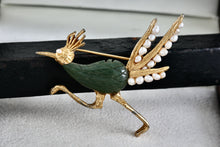 Load image into Gallery viewer, Swoboda Road Runner Bird Pearl Jade Gold Tone Brooch Pin
