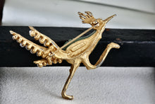 Load image into Gallery viewer, Swoboda Road Runner Bird Pearl Jade Gold Tone Brooch Pin
