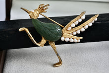 Load image into Gallery viewer, Swoboda Road Runner Bird Pearl Jade Gold Tone Brooch Pin
