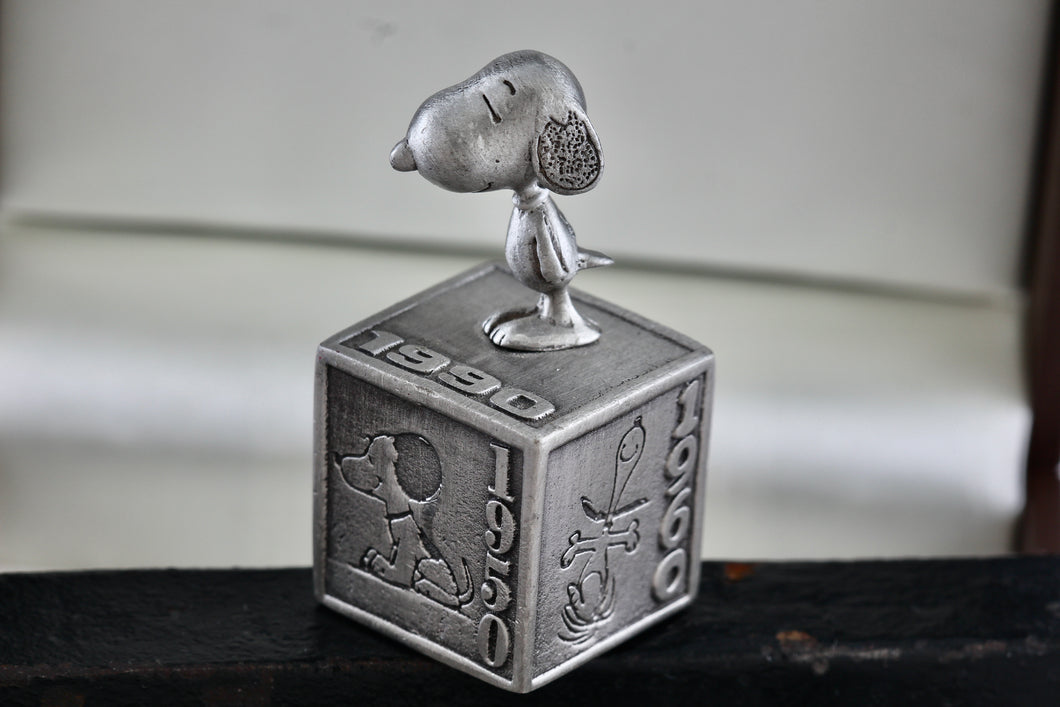 Hallmark Peanuts 5 Decades of Snoopy Cube Pewter Commemorative Figurine