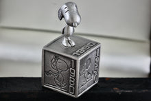 Load image into Gallery viewer, Hallmark Peanuts 5 Decades of Snoopy Cube Pewter Commemorative Figurine
