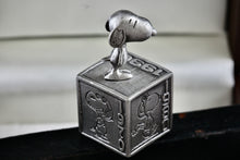 Load image into Gallery viewer, Hallmark Peanuts 5 Decades of Snoopy Cube Pewter Commemorative Figurine
