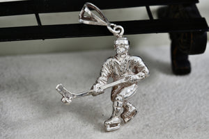 Sterling Silver Ice Skating Hockey Player 1" Pendant