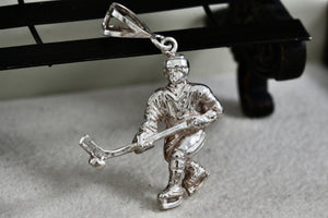 Sterling Silver Ice Skating Hockey Player 1" Pendant