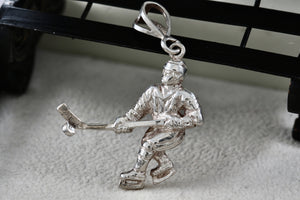 Sterling Silver Ice Skating Hockey Player 1" Pendant