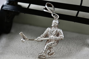 Sterling Silver Ice Skating Hockey Player 1" Pendant