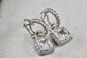 Judith Ripka Sterling Silver Large Dangle Cushion Cut CZ Stone Small Earrings