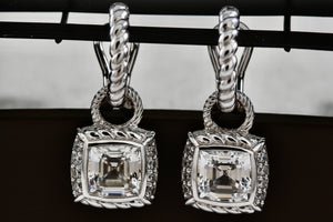 Judith Ripka Sterling Silver Large Dangle Cushion Cut CZ Stone Small Earrings