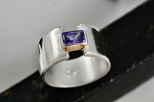 Load image into Gallery viewer, Rectangle Cut Purple Amethyst High Quality Sterling Silver Wide Ring Size 7
