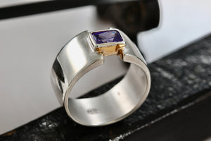 Rectangle Cut Purple Amethyst High Quality Sterling Silver Wide Ring Size 7