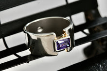 Load image into Gallery viewer, Rectangle Cut Purple Amethyst High Quality Sterling Silver Wide Ring Size 7
