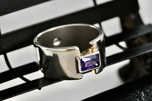 Rectangle Cut Purple Amethyst High Quality Sterling Silver Wide Ring Size 7