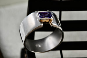 Rectangle Cut Purple Amethyst High Quality Sterling Silver Wide Ring Size 7