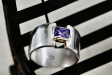 Load image into Gallery viewer, Rectangle Cut Purple Amethyst High Quality Sterling Silver Wide Ring Size 7
