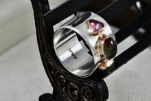 Load image into Gallery viewer, Great Falls Metal Works Silver &amp; Gold Multi Gemstone Wide Band Ring Size 8.5
