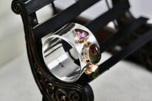 Load image into Gallery viewer, Great Falls Metal Works Silver &amp; Gold Multi Gemstone Wide Band Ring Size 8.5
