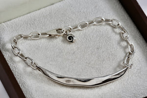 Sterling Silver Leaf ID Silver Chain 8" Bracelet Signed RM