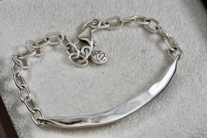 Sterling Silver Leaf ID Silver Chain 8" Bracelet Signed RM