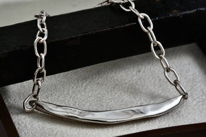 Sterling Silver Leaf ID Silver Chain 8" Bracelet Signed RM