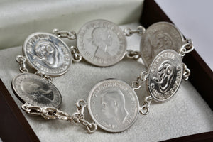 Vintage Hand Made 6 Australia Silver Shilling Coin Link 8" Bracelet