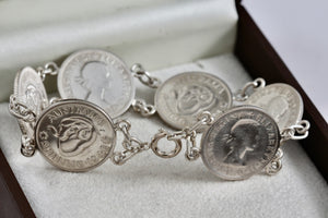 Vintage Hand Made 6 Australia Silver Shilling Coin Link 8" Bracelet