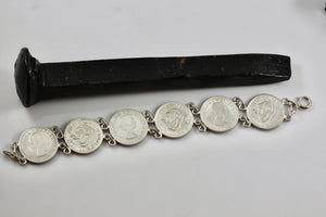 Vintage Hand Made 6 Australia Silver Shilling Coin Link 8" Bracelet